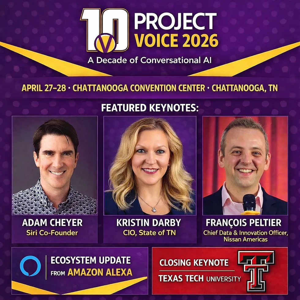 Project Voice 2026 promotional graphic for a decade of conversational AI in Chattanooga